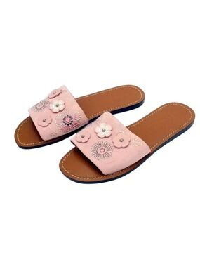 Coach Peony Leather Slide Sandal Tea Rose Pink Size 8.5